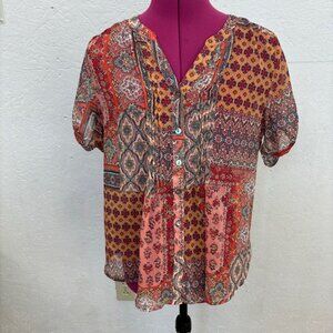 Sara Michelle Sheer Patterned Blouse, Petite Large